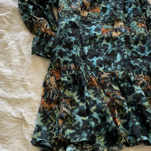 MARCHESA Printed Ruffle Mini Dress      Color: Blue Multi - Picture 12 of 12